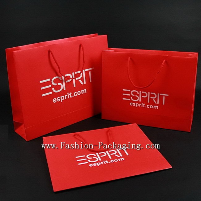 Elegant red color paper Shopping bag with white logo