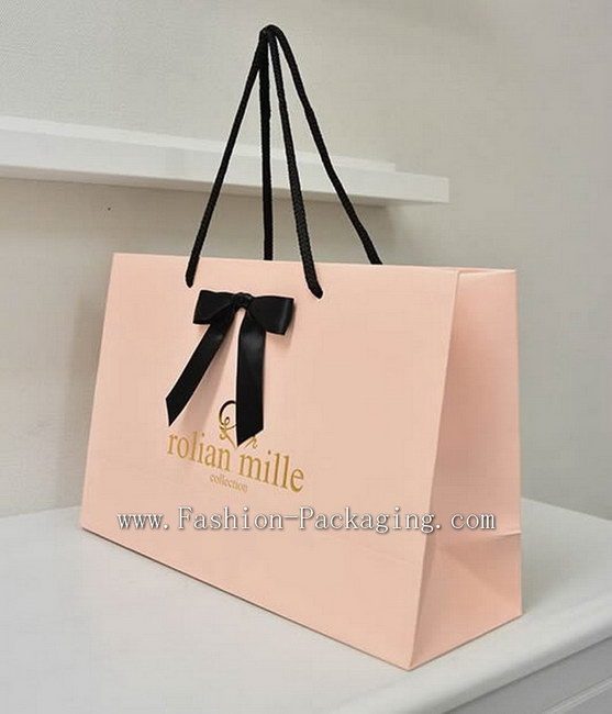 Luxury Paper Bag with hotstamped logo and ribbon bow