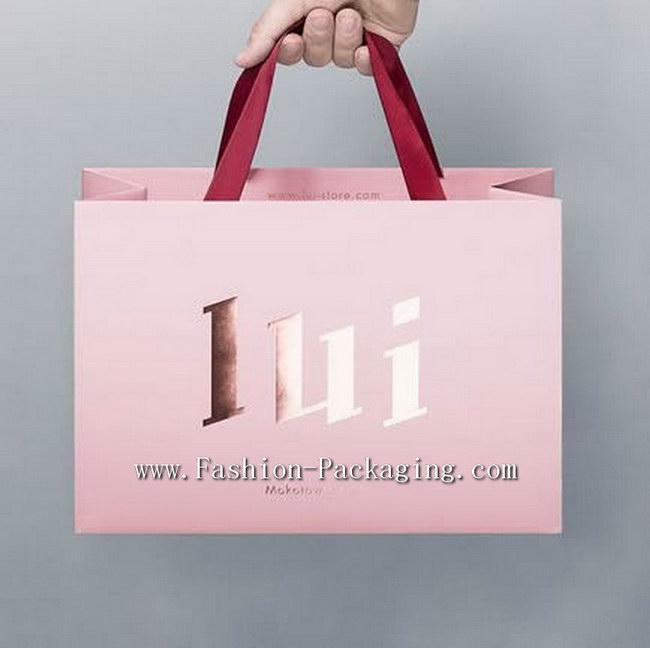 Top Brand Paper Bag design with Hot Stamped Logo and tape handle