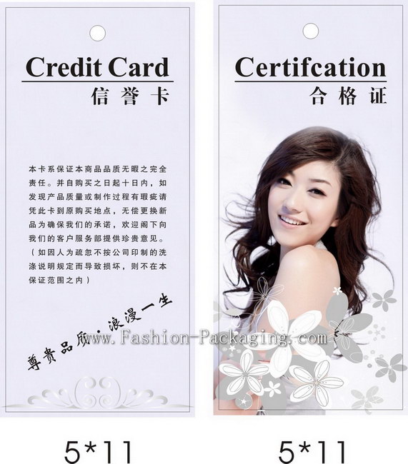 Custom Printing Certification Tag for Apparel/Garment