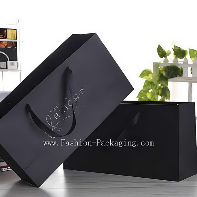 Luxury Black Paper Bag with Hot Stamped Silver logo